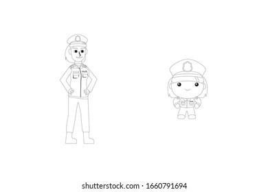 Police Woman Occupation Vector Outline Illustration