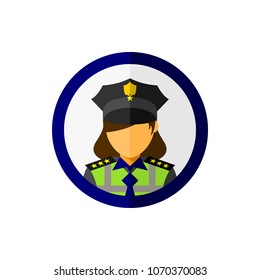 Police woman officer with circle icon.