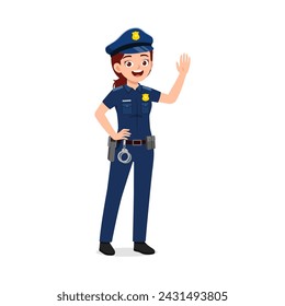 police woman standing and waving hand