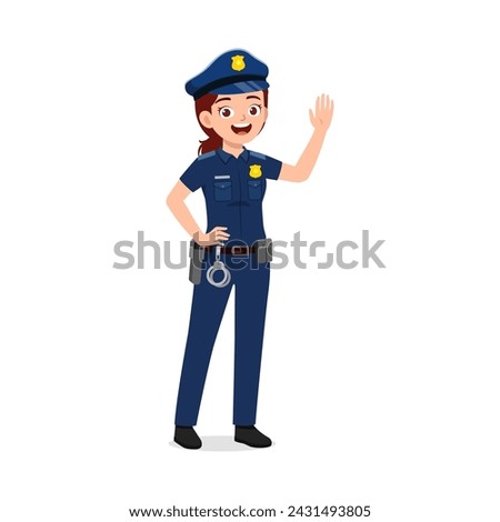 police woman standing and waving hand