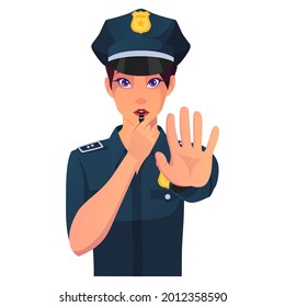 La Mujer Policial Deja De Firmar Con Ilustración De Silbato.