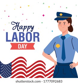 police woman with usa flag design, Labor day holiday and patriotic theme Vector illustration