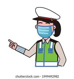 police woman wearing mask preventing corona virus vector design