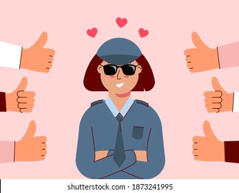 Police women crossed his arms and felt good to be appreciated. Illustration about appreciated.