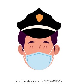Polizeiarbeiter mit Gesichtsmaske für covid 19 Vektorgrafik-Design
