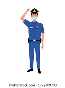 agente de policía que usa máscara facial para el diseño de ilustraciones vectoriales 19 codificadas