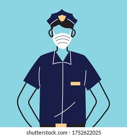 police worker using face mask for covid 19 vector illustration design