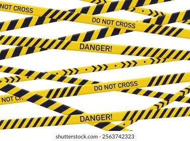 Police yellow line poster. Caution yellow danger tapes, police danger line and security area flat vector background illustration. Crime barrier pattern