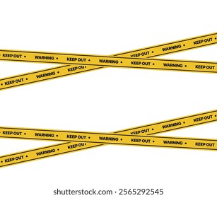 Police yellow tapes. Seamless striped security ribbons. Set warning tapes lines for restriction of criminal accident zones. Barrier borders for crime places on white background. Vector illustration.