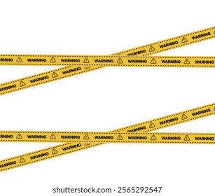 Police yellow tapes. Seamless striped security ribbons. Set warning tapes lines for restriction of criminal accident zones. Barrier borders for crime places on white background. Vector illustration.