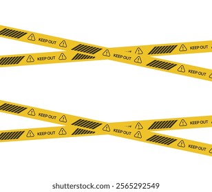 Police yellow tapes. Seamless striped security ribbons. Set warning tapes lines for restriction of criminal accident zones. Barrier borders for crime places on white background. Vector illustration.