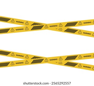 Police yellow tapes. Seamless striped security ribbons. Set warning tapes lines for restriction of criminal accident zones. Barrier borders for crime places on white background. Vector illustration.