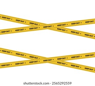 Police yellow tapes. Seamless striped security ribbons. Set warning tapes lines for restriction of criminal accident zones. Barrier borders for crime places on white background. Vector illustration.