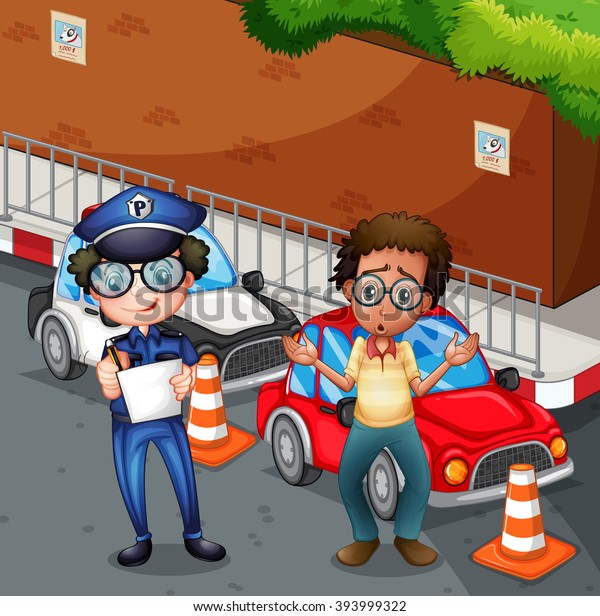 Policeman at the\
accident scene\
illustration