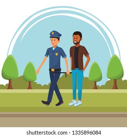 policeman and afroamerican man