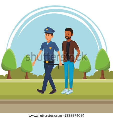 policeman and afroamerican man