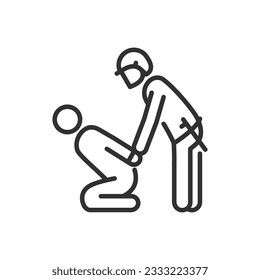Policeman apprehends a criminal, linear icon. Line with editable stroke