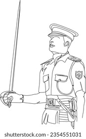 Policeman and Army Soldier with Swords in Parade, Indian Military Parade Vector Illustration of Sword-Holding Men, Soldier Salute, Parade Swords and Ceremony Marsh, Indian Army's Ceremonial Tribute