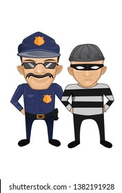 policeman arrested bandit.isolated character.cartoon vector