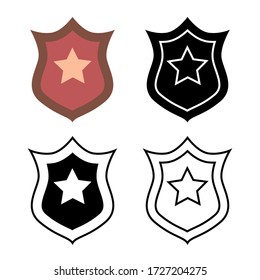 Policeman badge set. Emblem of a human rights defender, police officer. Trendy flat style for graphic design, web-site. Stock Vector illustration.