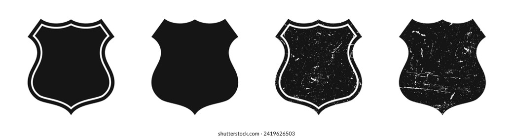 Policeman badges. Sheriff badge silhouettes. Sheriff icon set. 