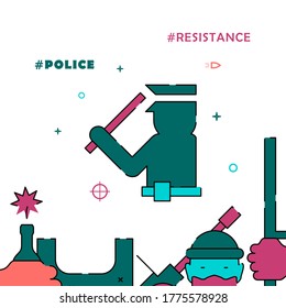 Policía con un icono vectorial de línea rellena de batuta, ilustración simple, borde inferior relacionado.