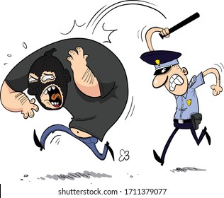 Policeman beating up a masked robber