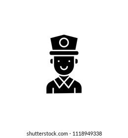 Policeman black icon concept. Policeman flat  vector symbol, sign, illustration.