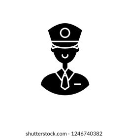 Policeman black icon, vector sign on isolated background. Policeman concept symbol, illustration 