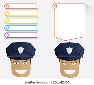 Policeman and blank message boards Vector illustration in flat style