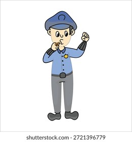 Policial assobiando para ilustração de vetor de atenção