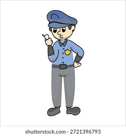 Polizist in blauer Uniform mit einer Vektorgrafik