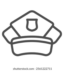 Policeman cap with emblem line icon, police force headwear concept. Vector graphics. Hat of police man, guardener sign on white background, outline style icon for mobile or web design