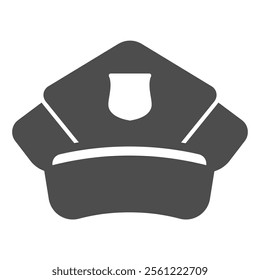 Policeman cap with emblem solid icon, police force headwear concept. Vector graphics. Hat of police man, guardener sign on white background, glyph style icon for mobile or web design