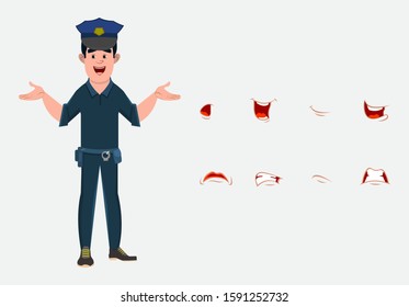 policeman cartoon character with lip sync set for your design, motion and animation. custom character set for animation.
