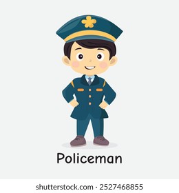 Policeman Cartoon Illustration for Kids - Teaching About Law Enforcement Careers - Ideal for Posters, Learning Cards, and T-Shirts