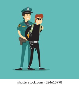 policeman catch thief. Vector illustration.