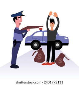 Policeman catching a robber cartoon vector illustration