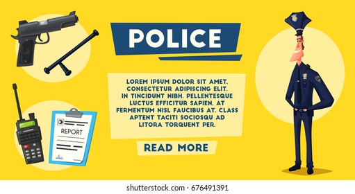 Policeman character. Cartoon vector illustration