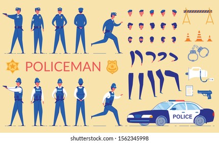 Policeman Character Constructor, Shotgun, Car.