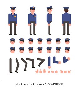Policeman character creation kit. Create your own pose, action, animation. Minimal design vector illustration
