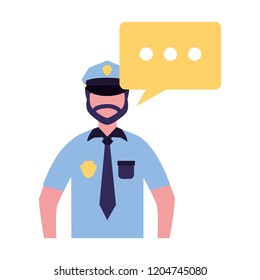 policeman character in uniform speech bubble