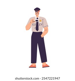 Personagem policial em uniforme com gravata beber café ilustração vetor