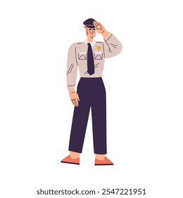 Personagem Policial em Uniforme com Gravata Saudação com Gesto de Saudação Vetor Ilustração