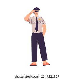 Personagem policial em uniforme com ilustração de vetor de tempo