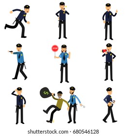 Policeman characters at work set, policemen doing their job vector Illustrations