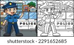 Policeman Coloring Page Colored Illustration