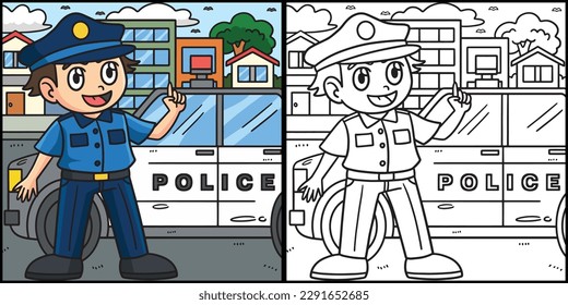 Policeman Coloring Page Colored Illustration