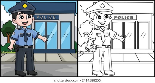 Policeman Coloring Page Colored Illustration