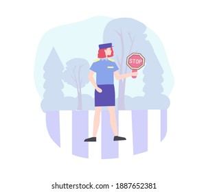 Policeman controls a traffic in the town, a vector chart